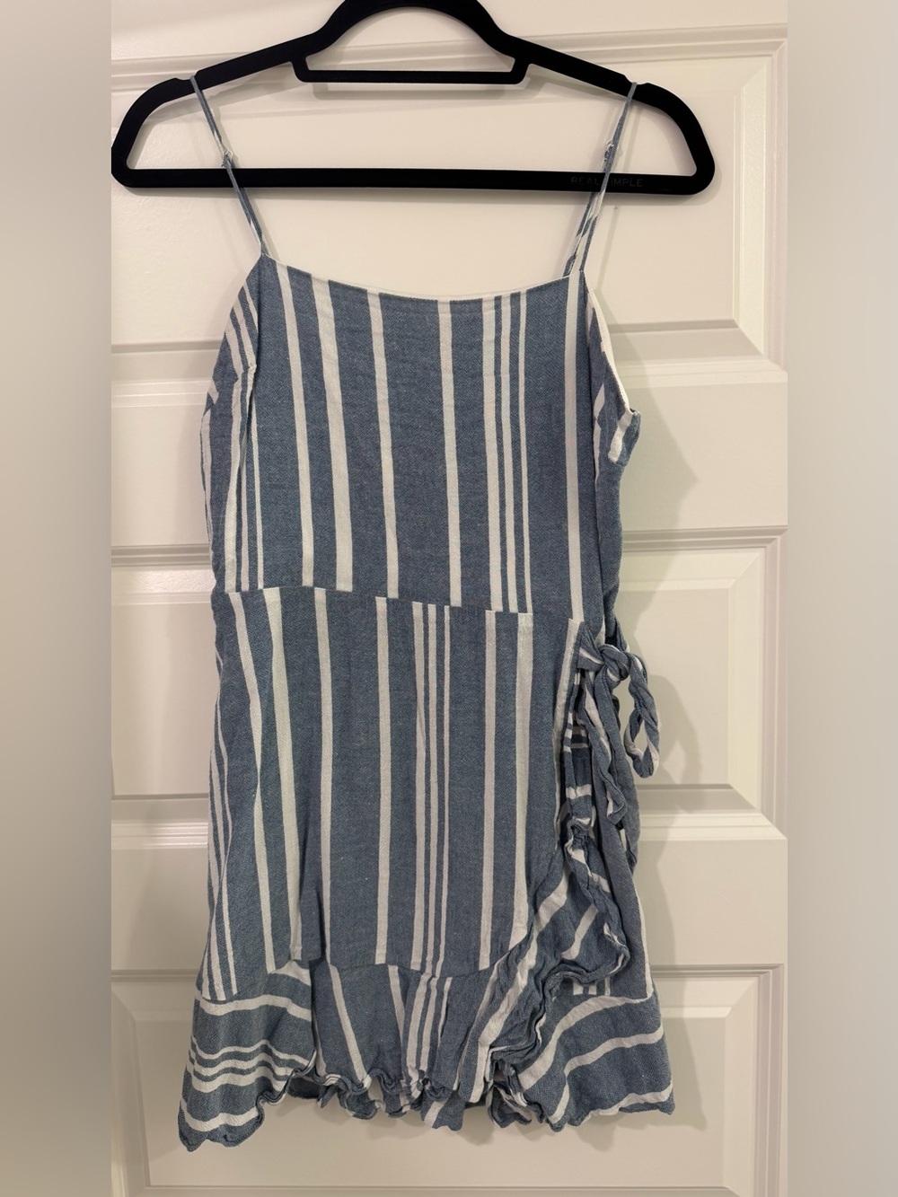 Express Blue and White Striped Wrap Midi Skirt